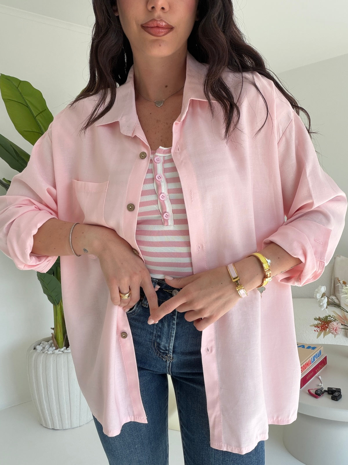 CAMICIA IN SIMIL LINO BABY PINK
