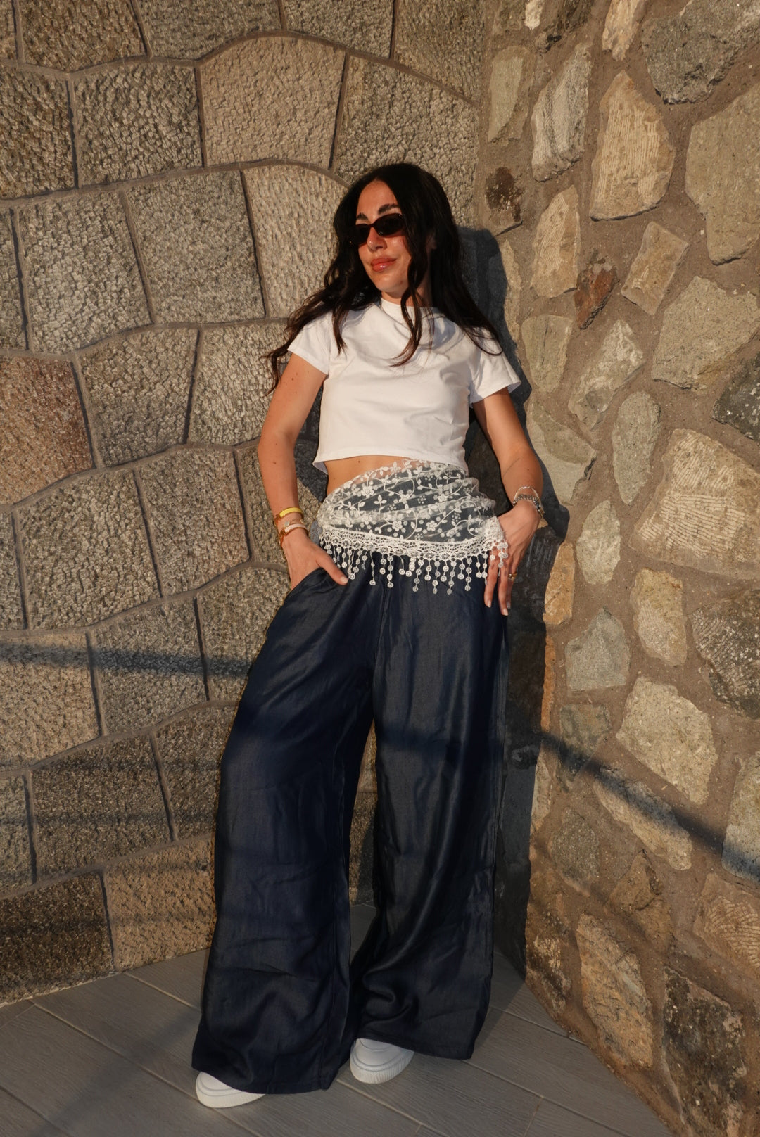 BJK-F32593-JEANS PALAZZO+FOULARD