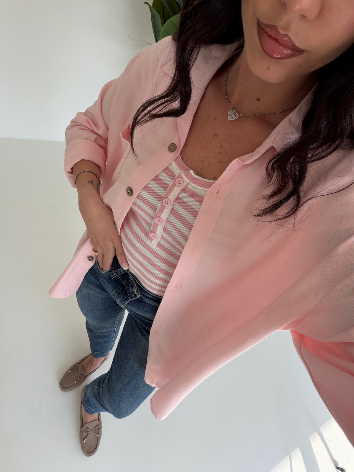 CAMICIA IN SIMIL LINO BABY PINK
