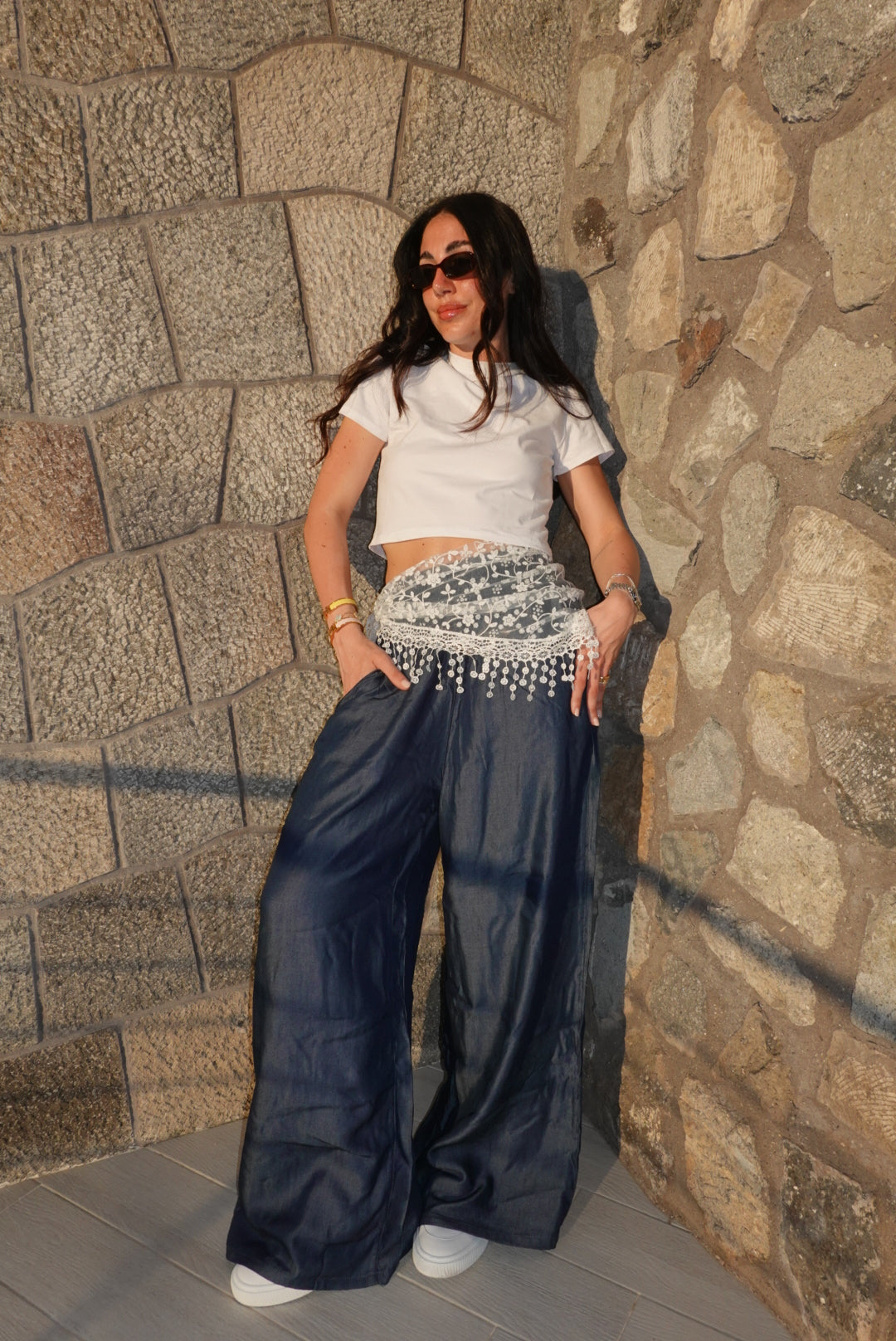 BJK-F32593-JEANS PALAZZO+FOULARD