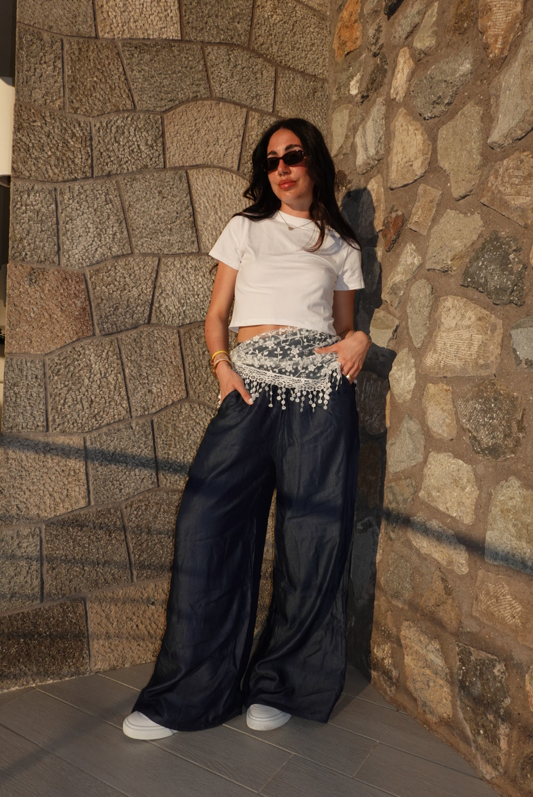 BJK-F32593-JEANS PALAZZO+FOULARD