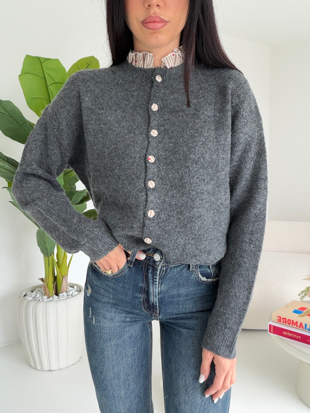 HW69813-CARDIGAN SOPHIA DARK GREY