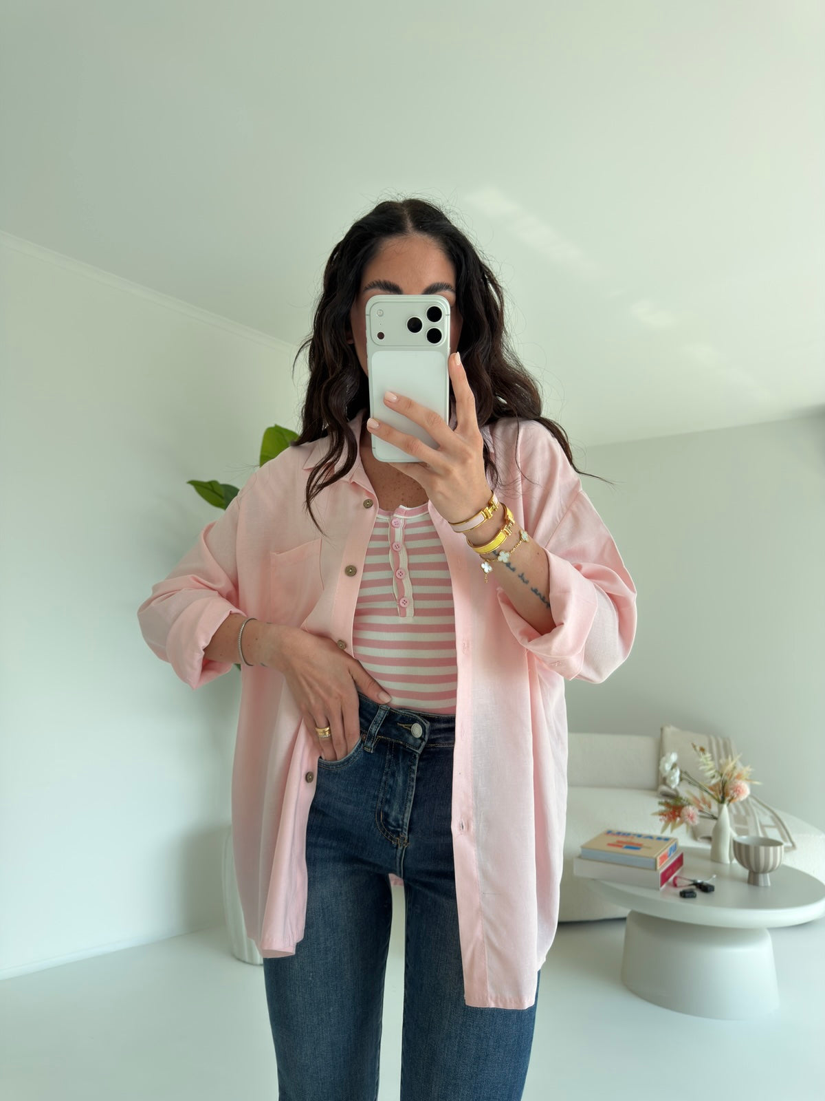 CAMICIA IN SIMIL LINO BABY PINK