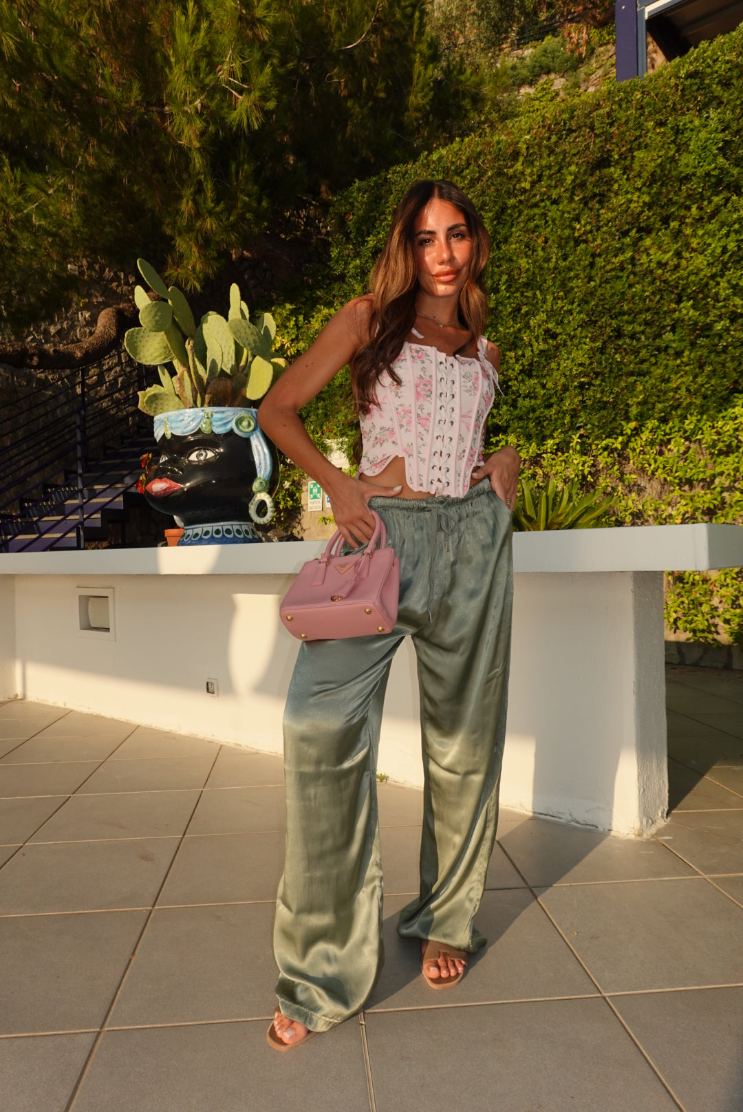 PANTALONE SATIN VERDE MILITARE