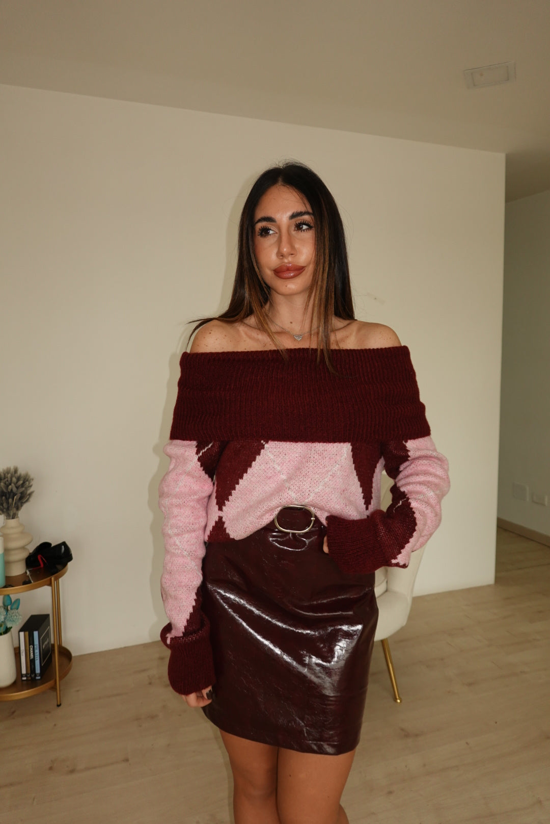 MC7978-MINI GONNA VINILE BORDEAUX