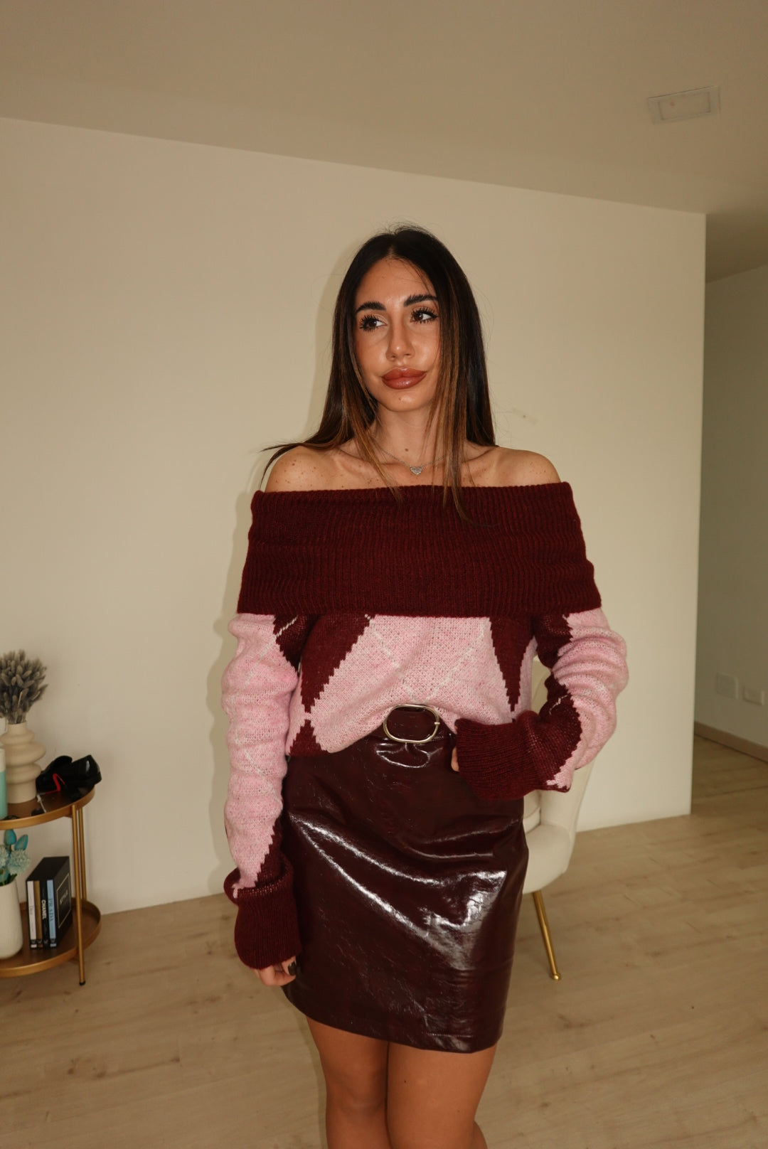 MC7978-MINI GONNA VINILE BORDEAUX