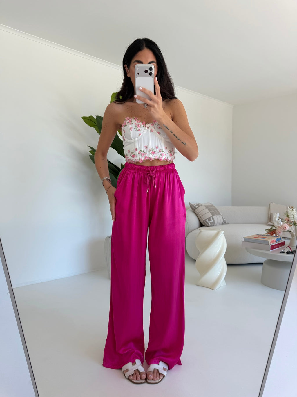 PANTALONE SATIN FUCSIA