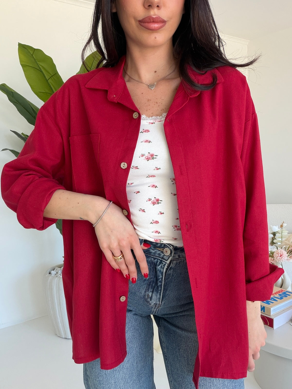 CAMICIA IN SIMIL LINO CHERRY