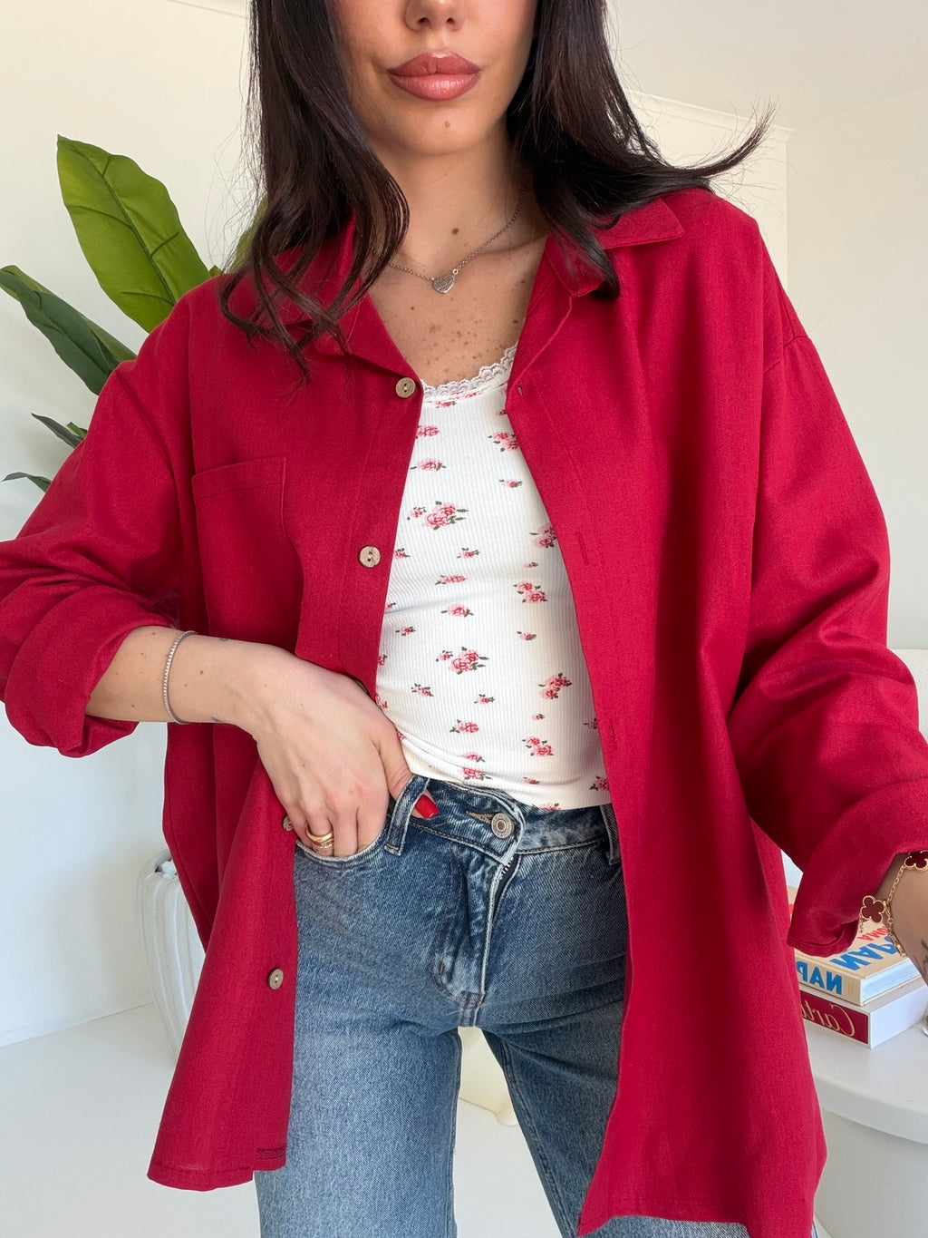 CAMICIA IN SIMIL LINO CHERRY