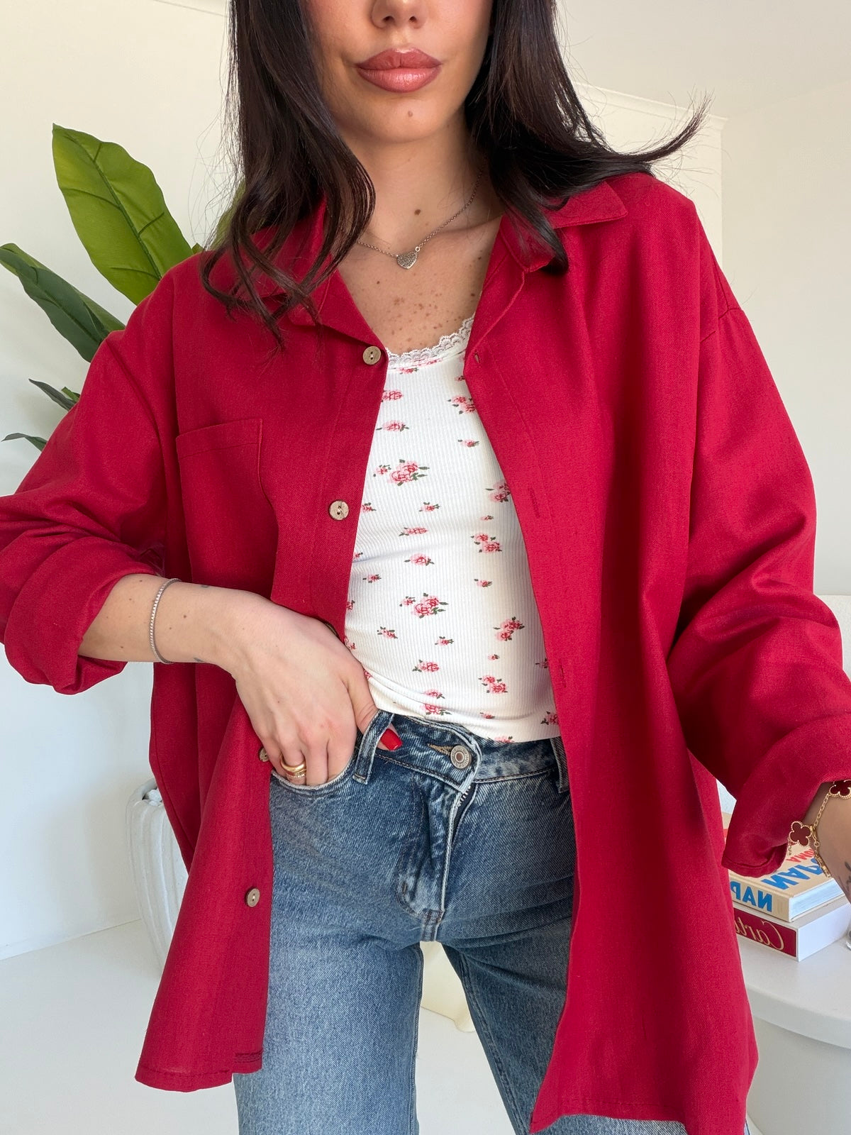 CAMICIA IN SIMIL LINO CHERRY