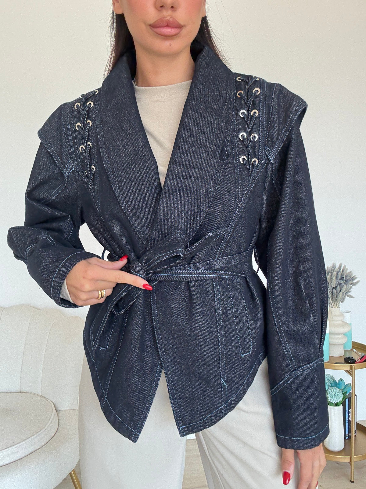 DA1066-GIACCA DENIM STRINGS