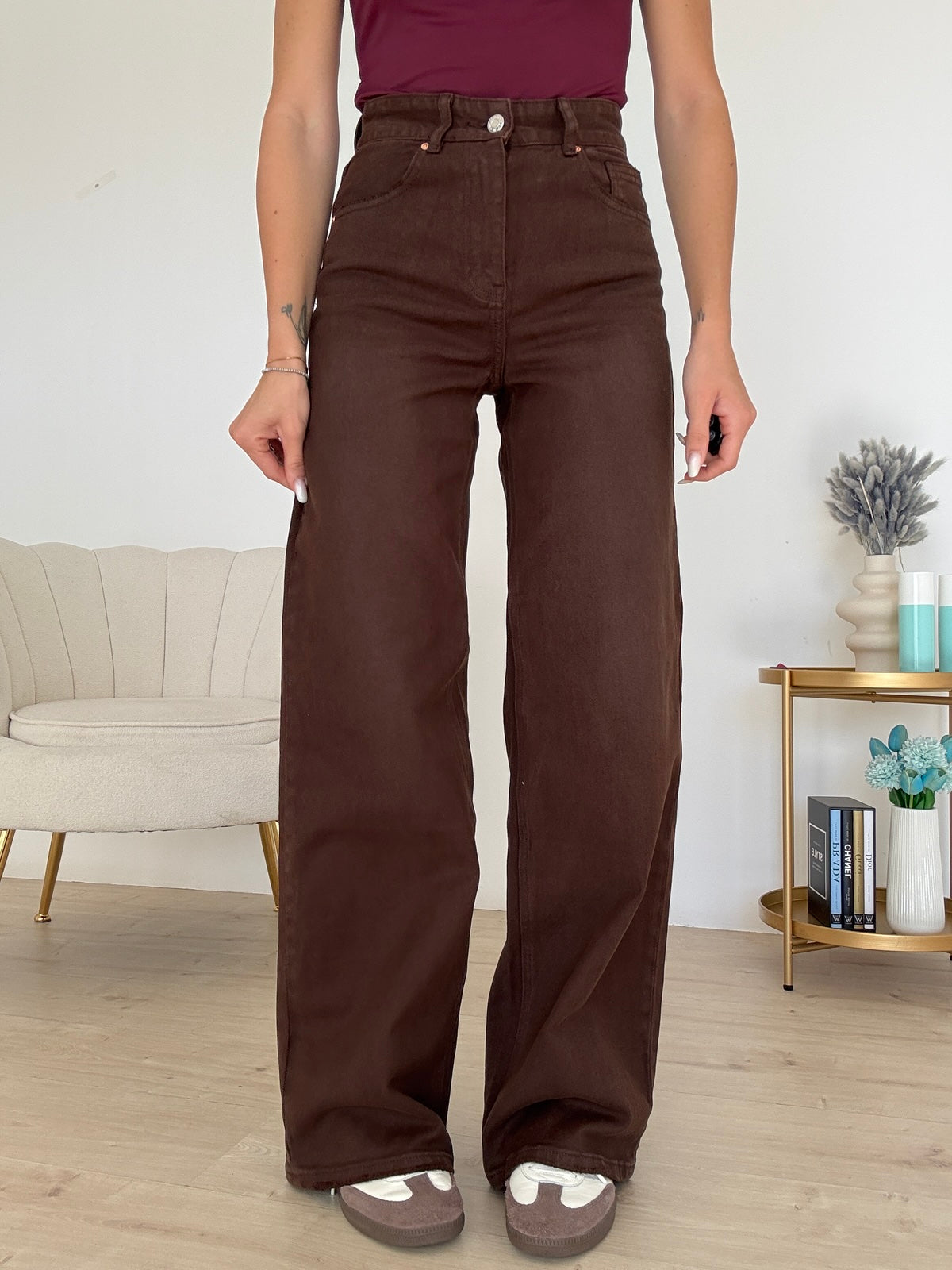 H3962-JEANS PALAZZO CHOCO