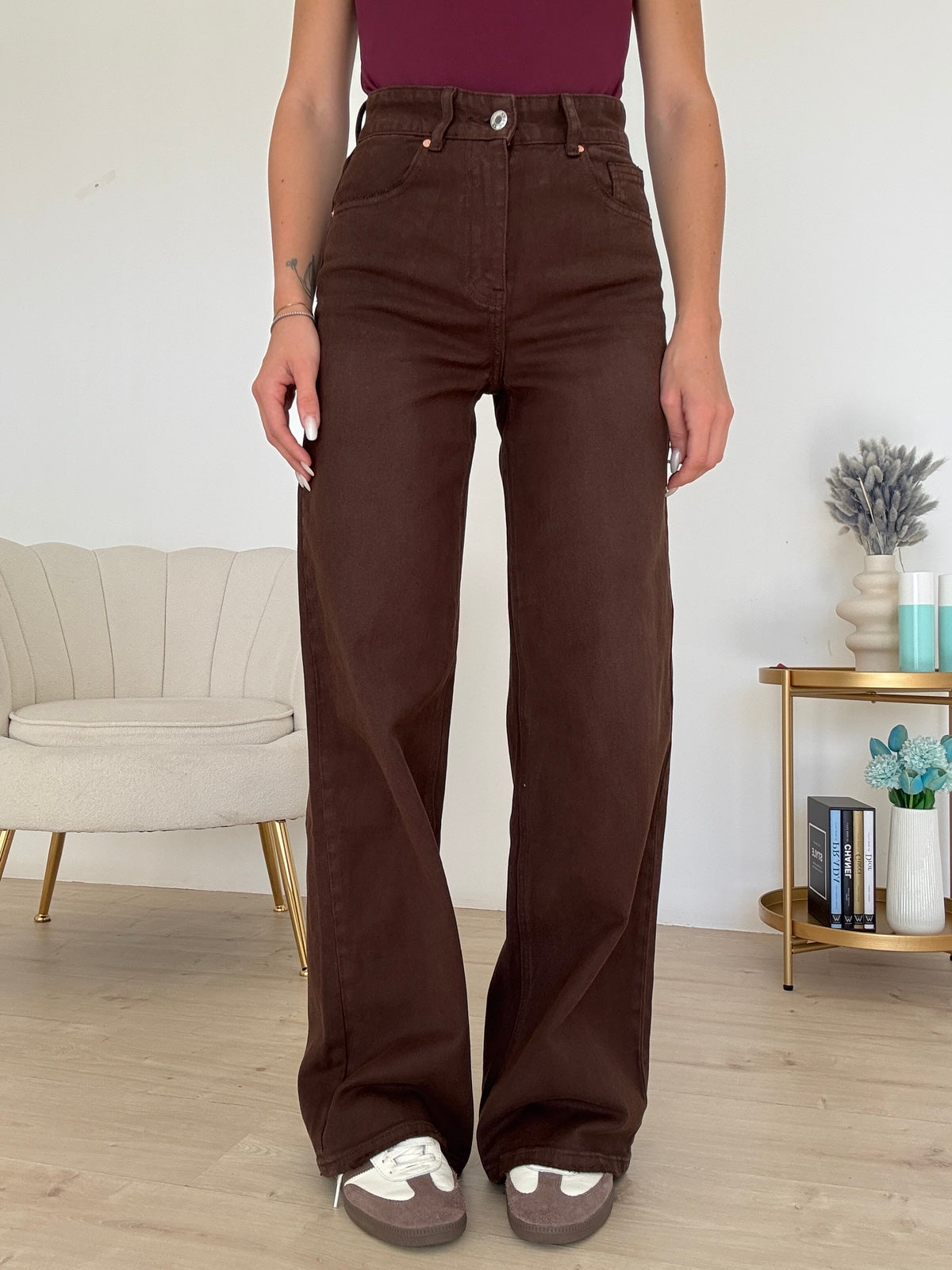 H3962-JEANS PALAZZO CHOCO