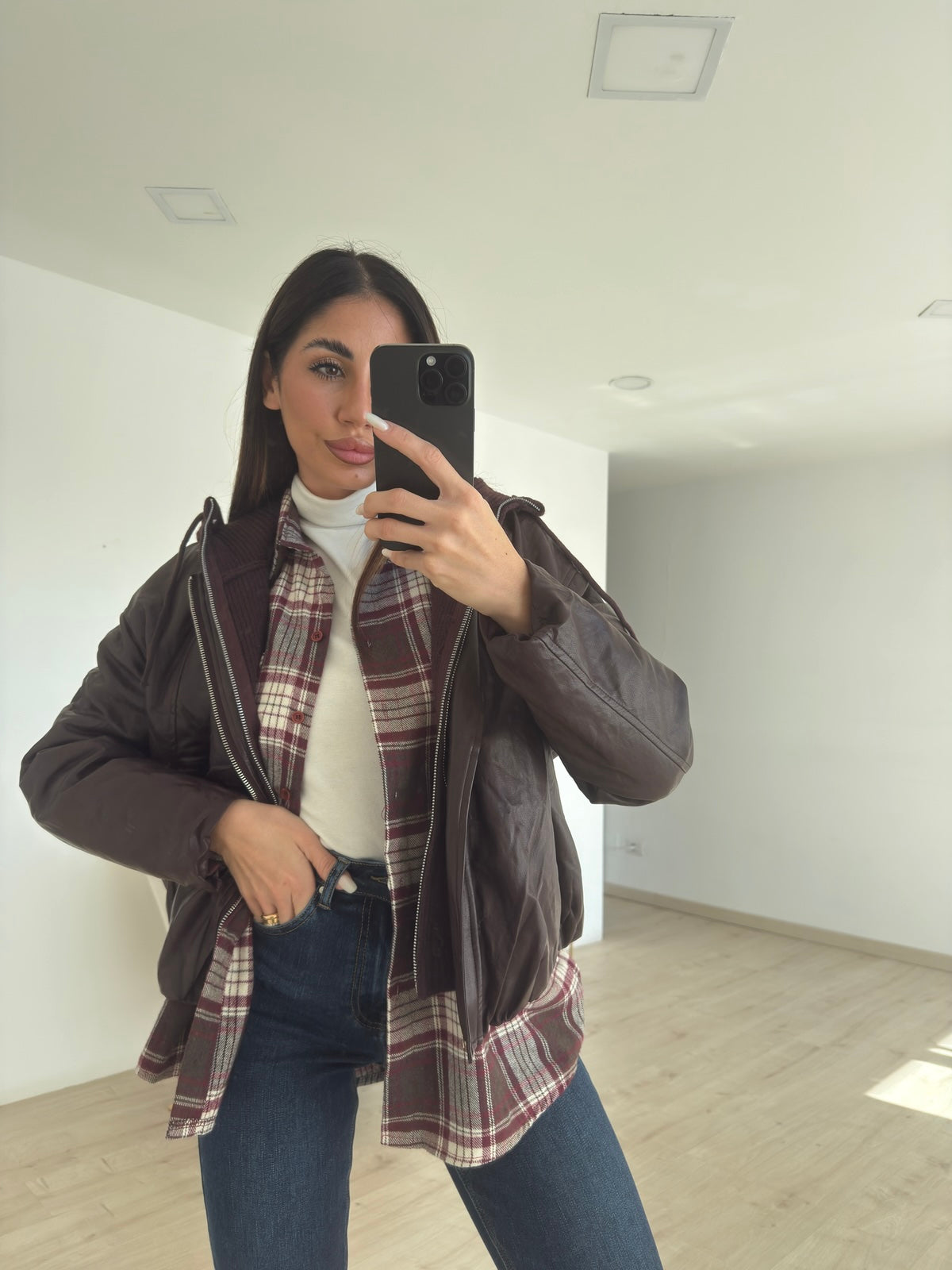 10173-BIKER ECOPELLE BORDEAUX CON CAPPUCCIO