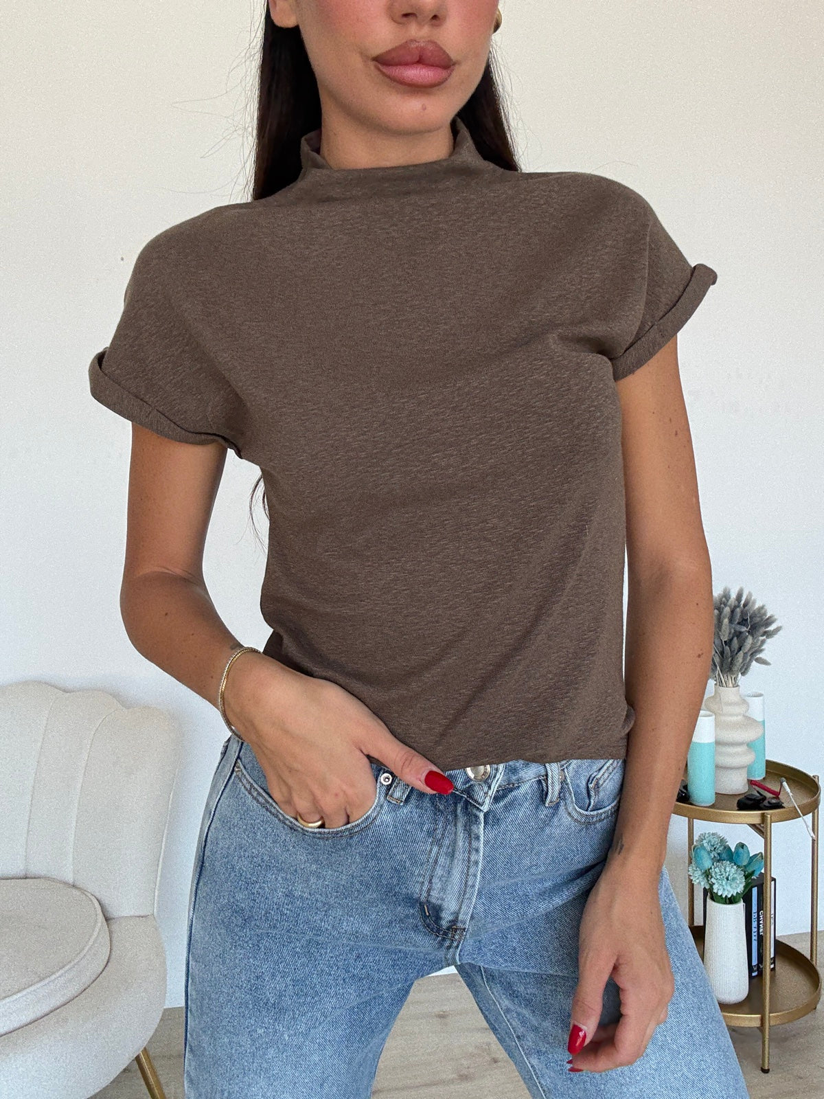 A64786-MAGLIA RISVOLTO CHOCO