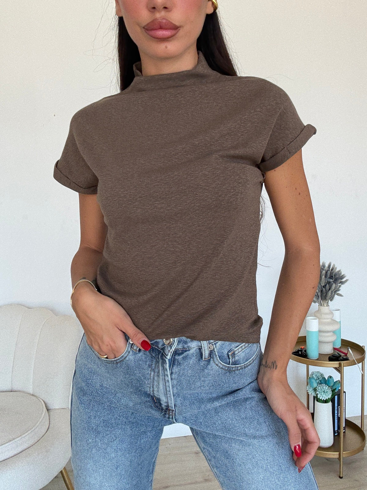 A64786-MAGLIA RISVOLTO CHOCO