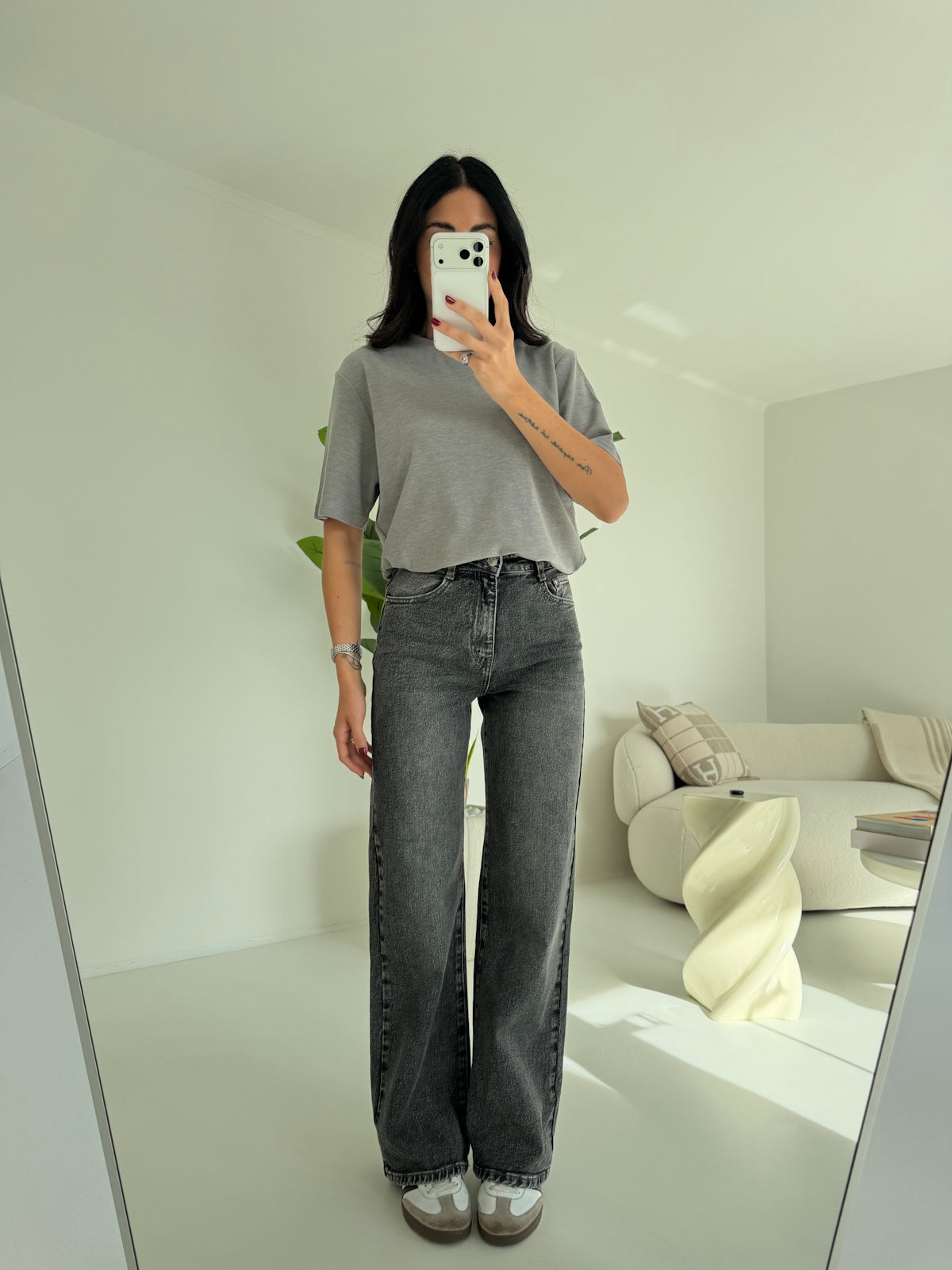 Y5656-JEANS PALAZZO GREY