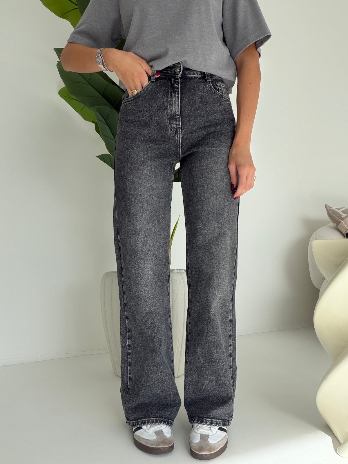 Y5656-JEANS PALAZZO GREY