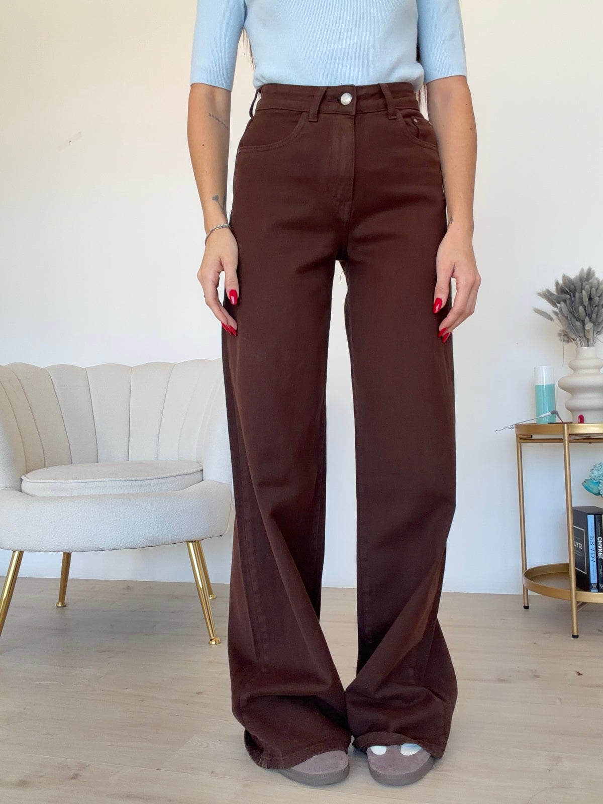 SJ1627-JEANS PALAZZO CHOCO