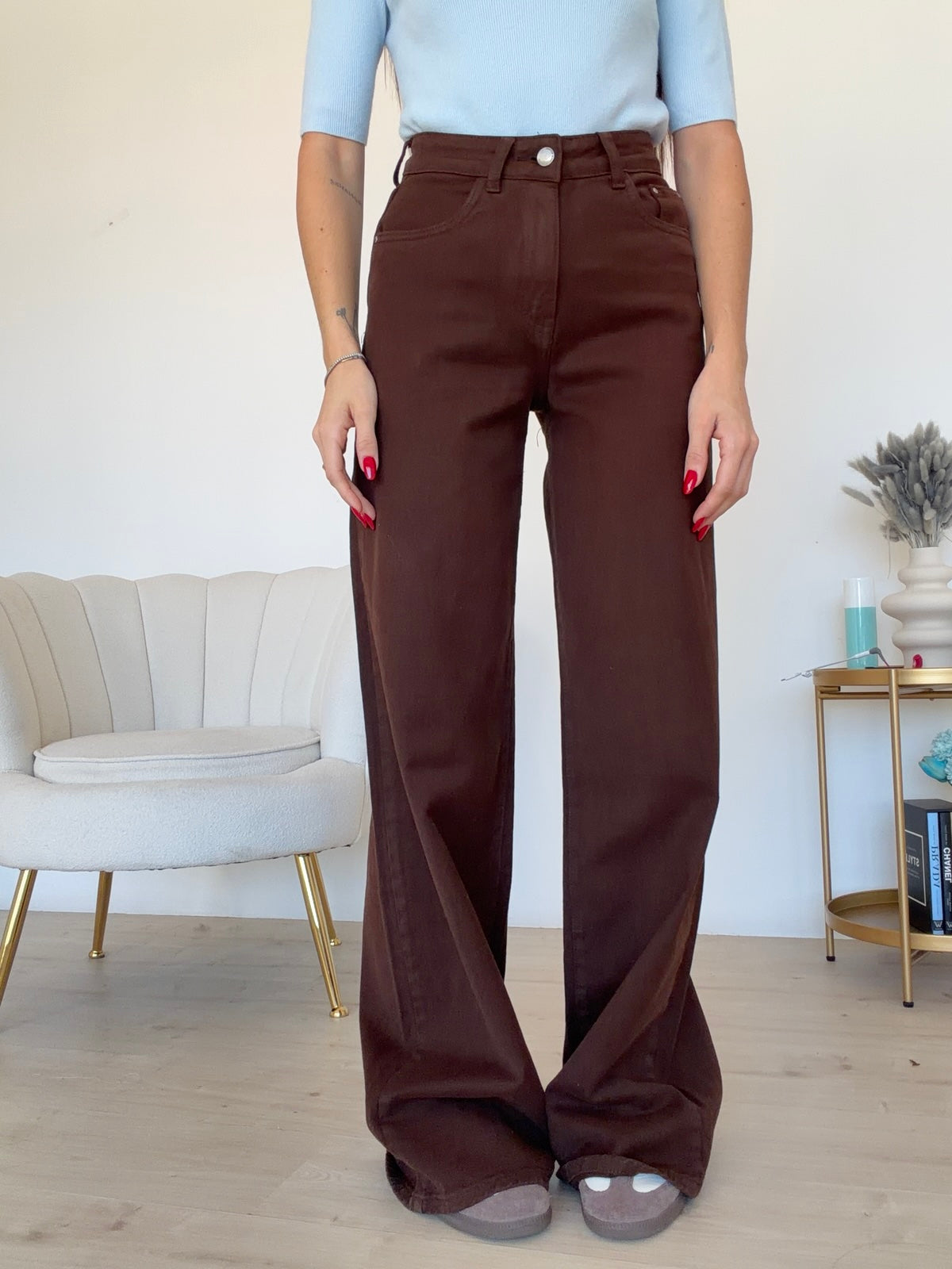 SJ1627-JEANS PALAZZO CHOCO