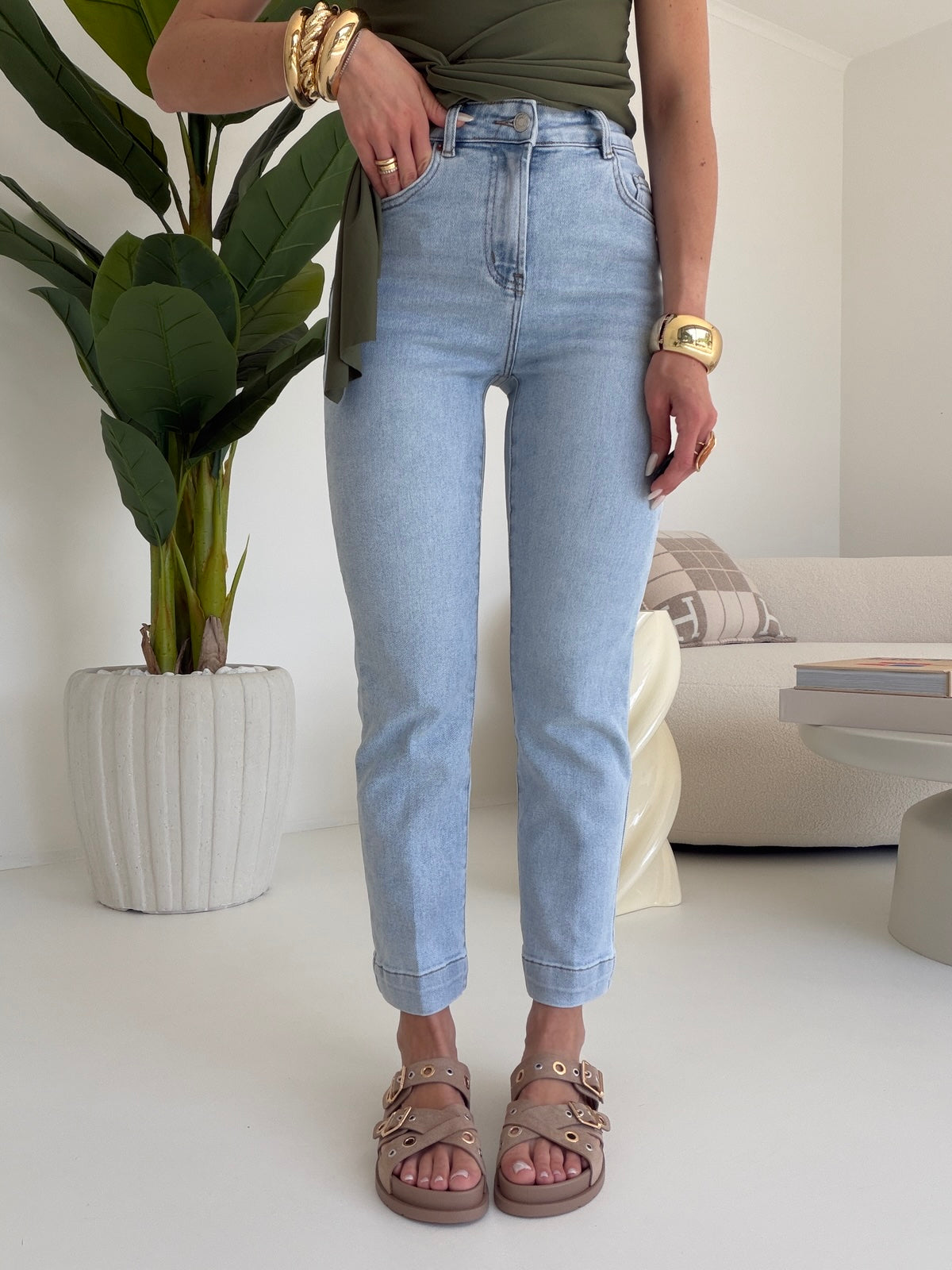 9506-JEANS GAMBA DRITTA KAROL DENIM CHIARO