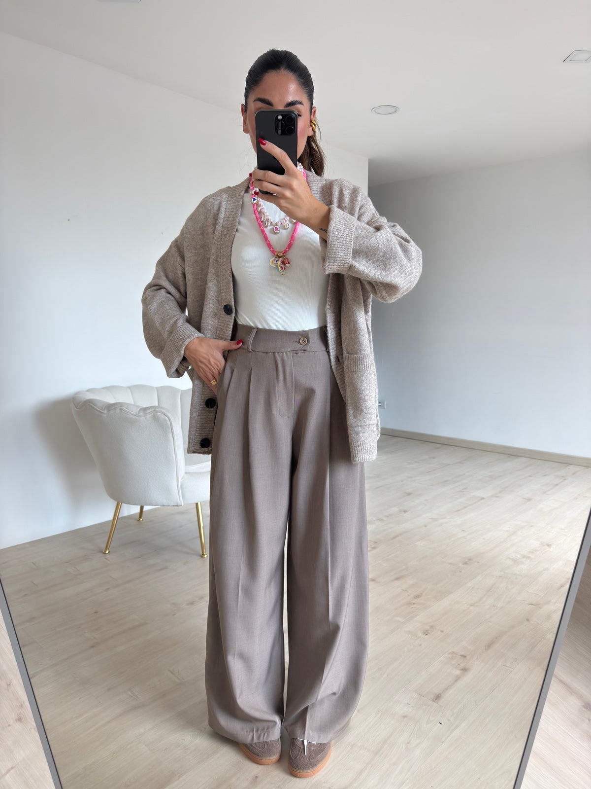 NEW PANTALONE PALAZZO TAUPE