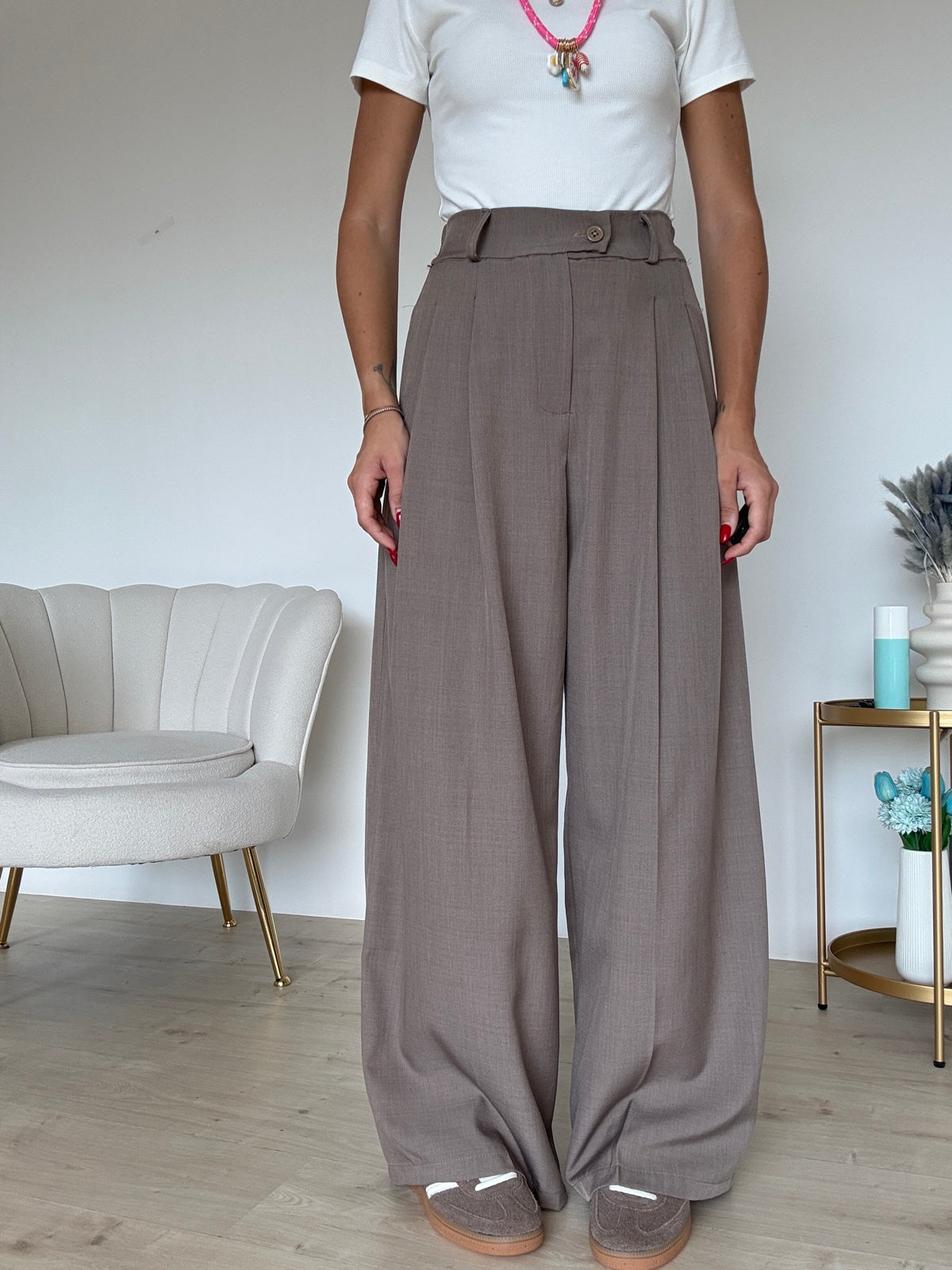 NEW PANTALONE PALAZZO TAUPE