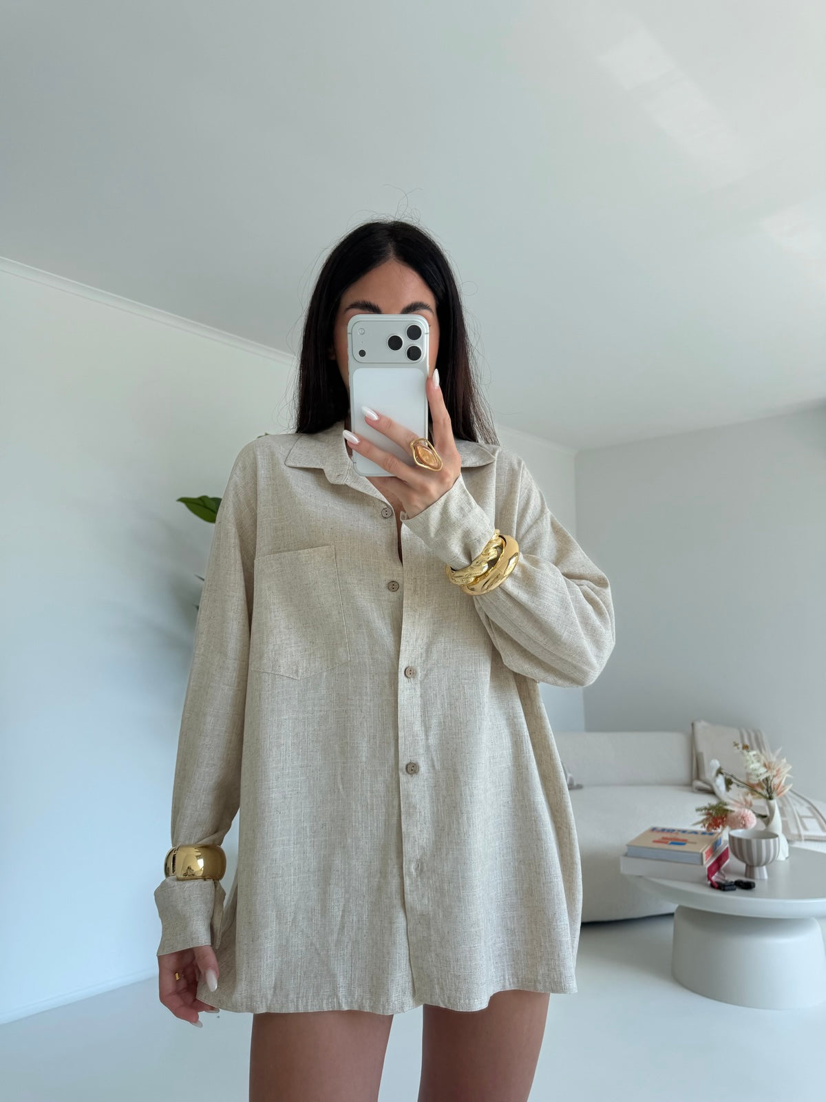 CAMICIA IN SIMIL LINO BURRO