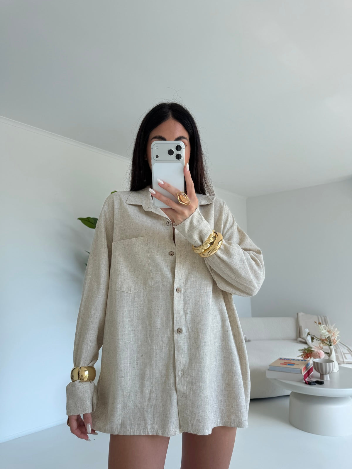 CAMICIA IN SIMIL LINO BURRO