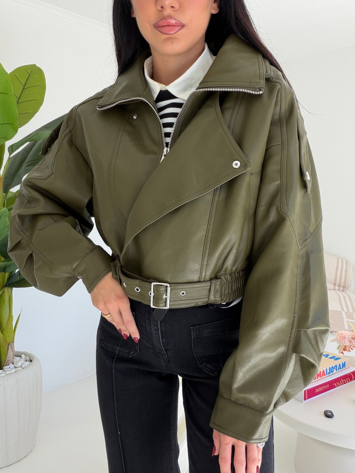 DA-1078D-BIKER CROP MILITARE