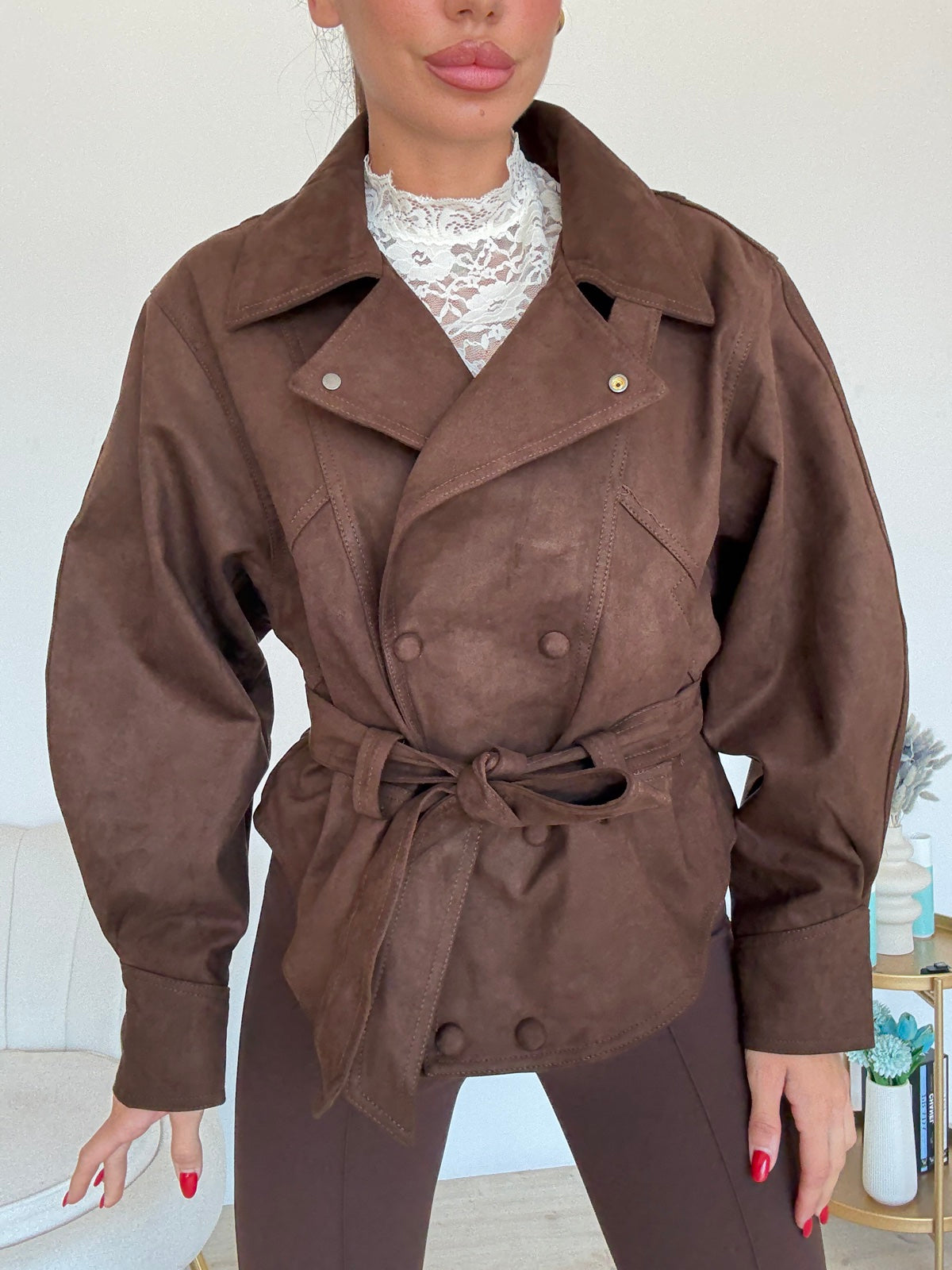V10526-MINI TRENCH IN SUEDE CHOCO
