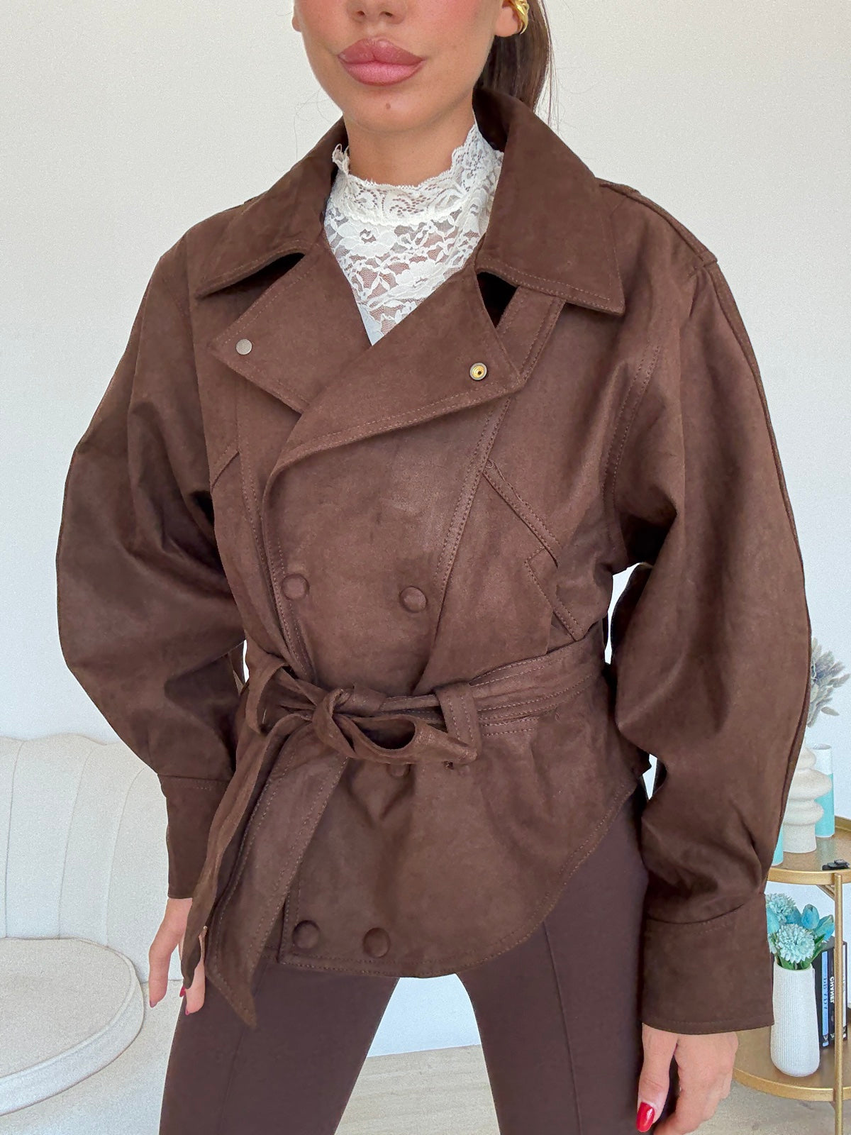 V10526-MINI TRENCH IN SUEDE CHOCO