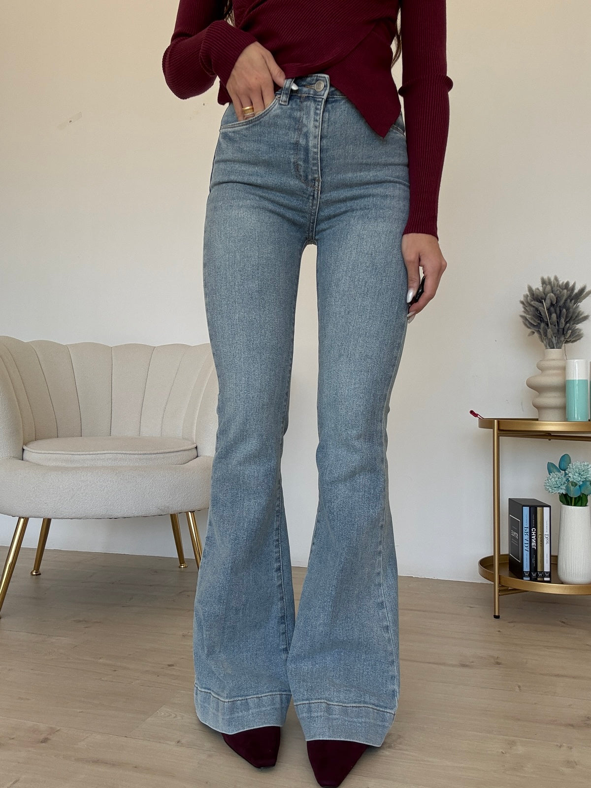K829-JEANS A ZAMPA DENIM CHIARO