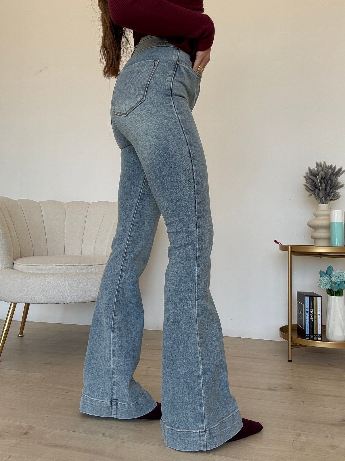 K829-JEANS A ZAMPA DENIM CHIARO