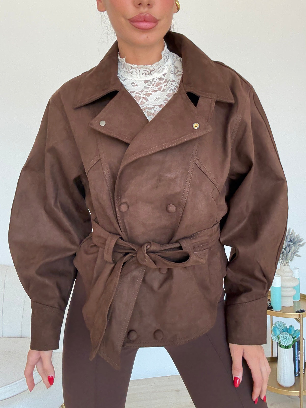 V10526-MINI TRENCH IN SUEDE CHOCO