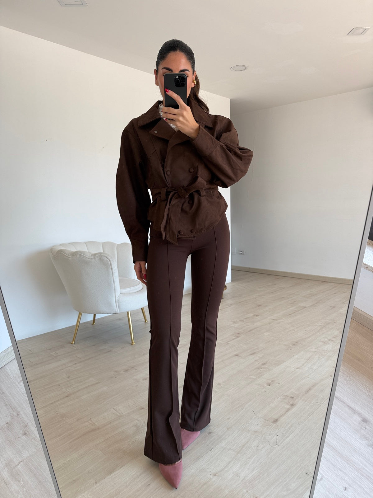 V10526-MINI TRENCH IN SUEDE CHOCO