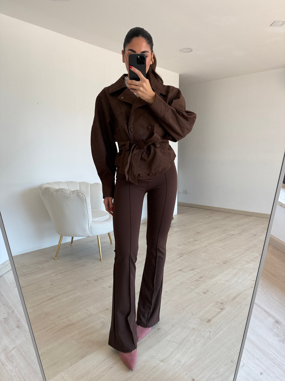 V10526-MINI TRENCH IN SUEDE CHOCO