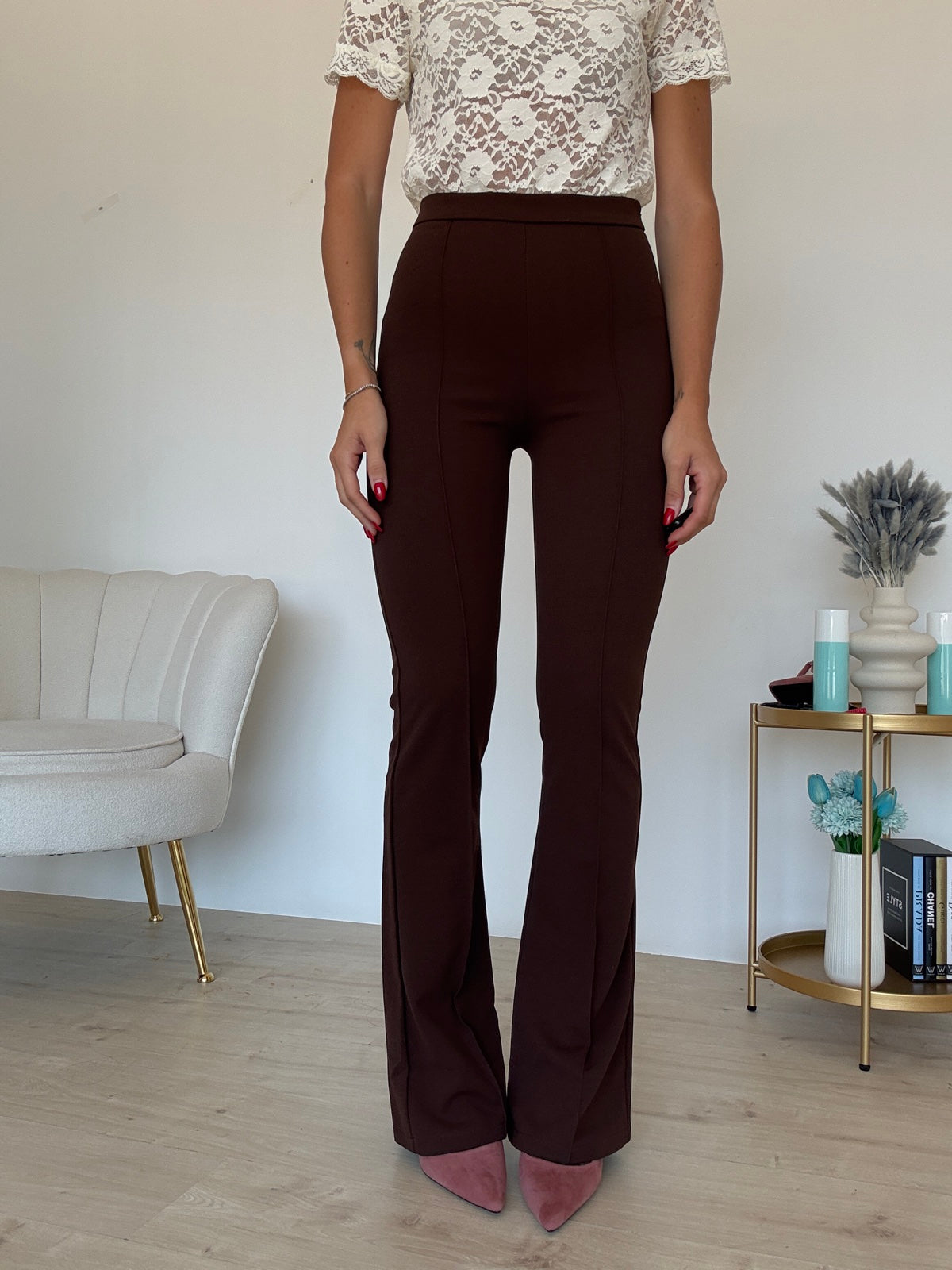 H590-PANTALONE A ZAMPA CHOCO