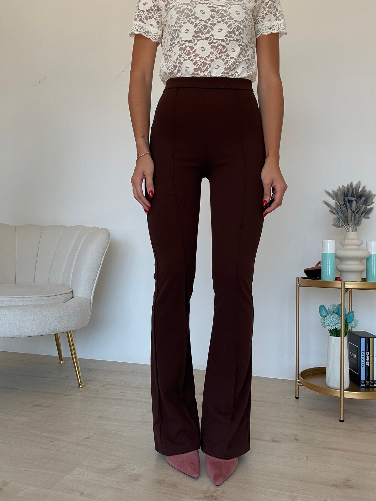 H590-PANTALONE A ZAMPA CHOCO