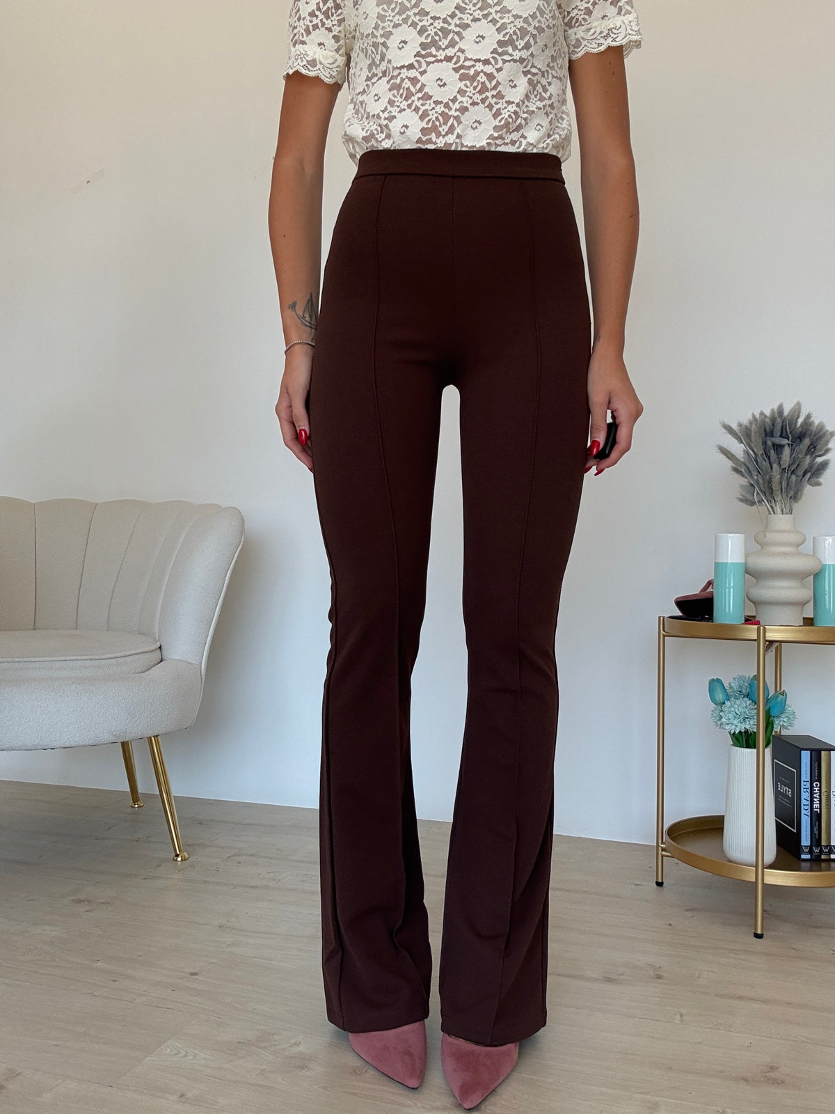 H590-PANTALONE A ZAMPA CHOCO