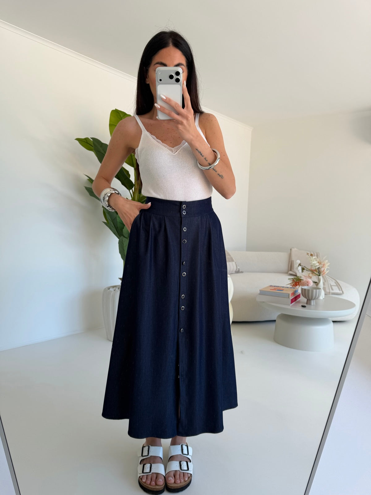19188-1-GONNA LONGUETTE EFFETTO DENIM