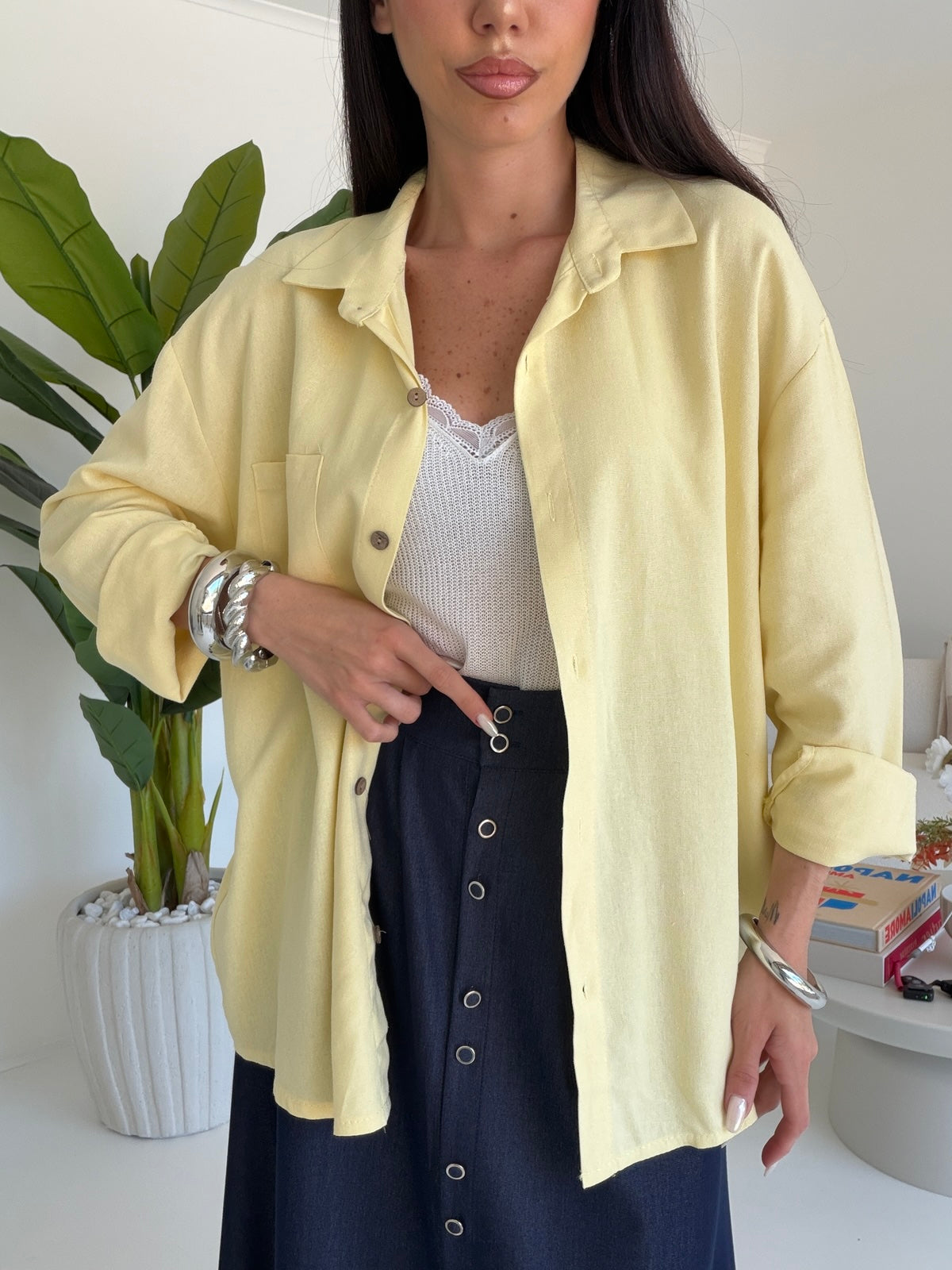 CAMICIA IN SIMIL LINO YELLOW