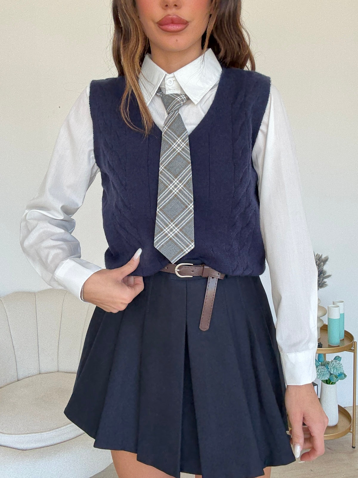 AY65204AB-GILET+CRAVATTA+CAMICIA NAVY