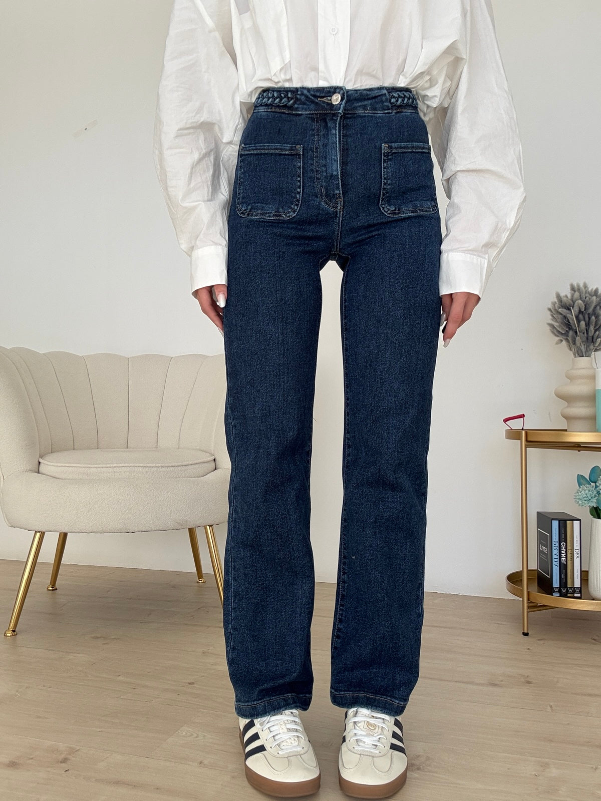 Y6337-D-JEANS GAMBA DRITTA TRECCE DENIM