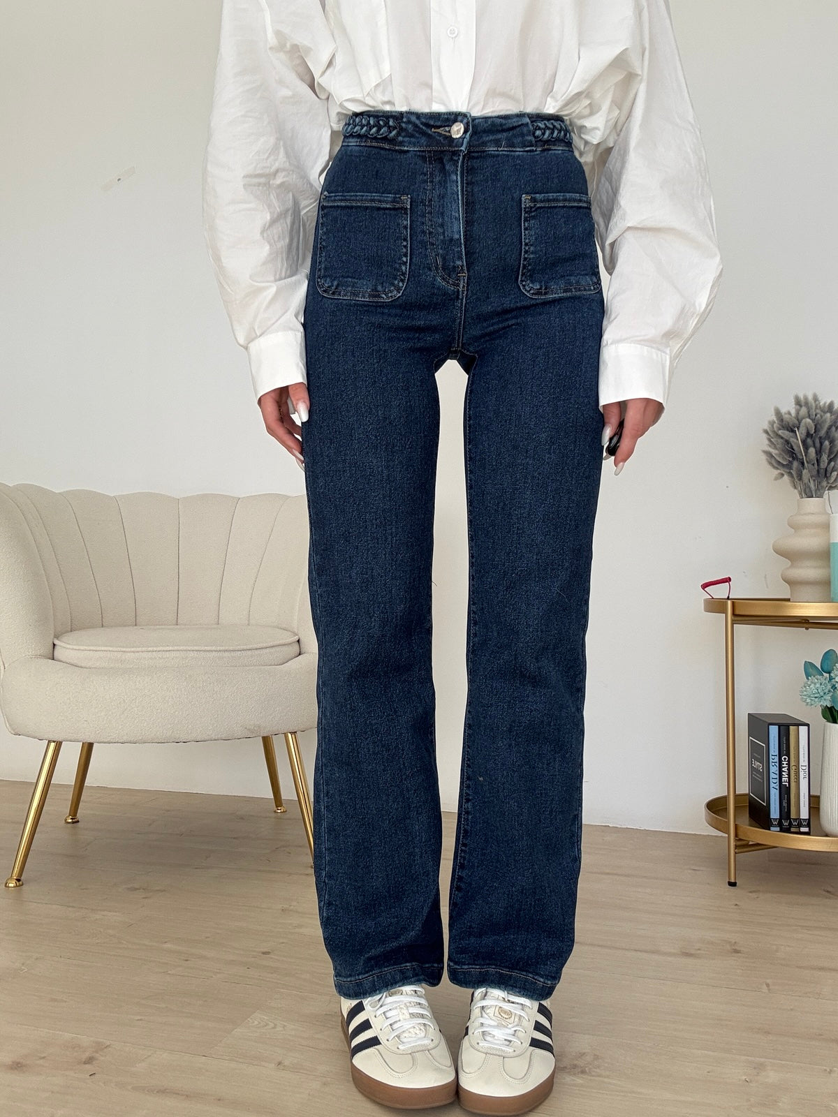 Y6337-D-JEANS GAMBA DRITTA TRECCE DENIM