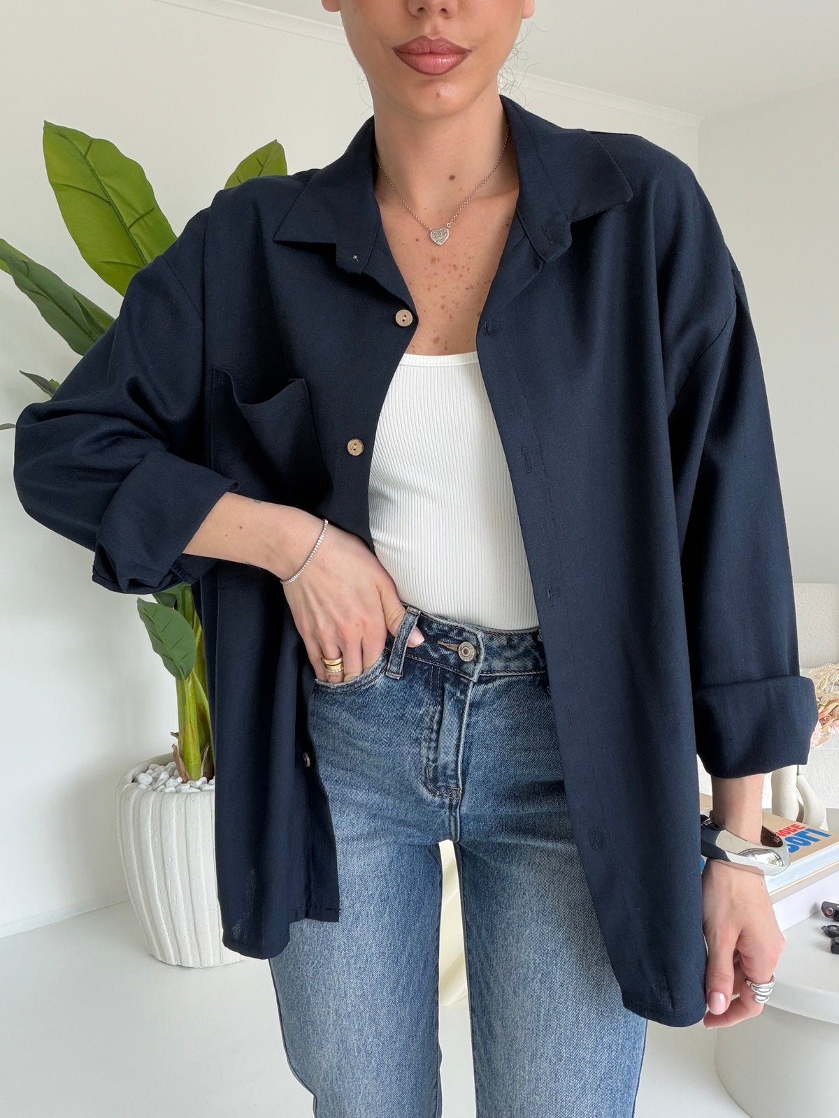CAMICIA IN SIMIL LINO NAVY
