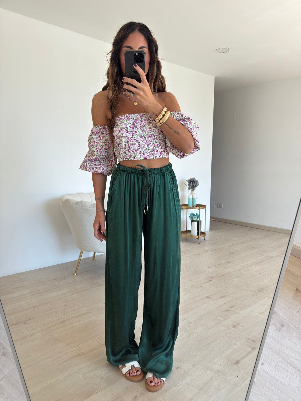 PANTALONE SATIN VERDE BOTTIGLIA