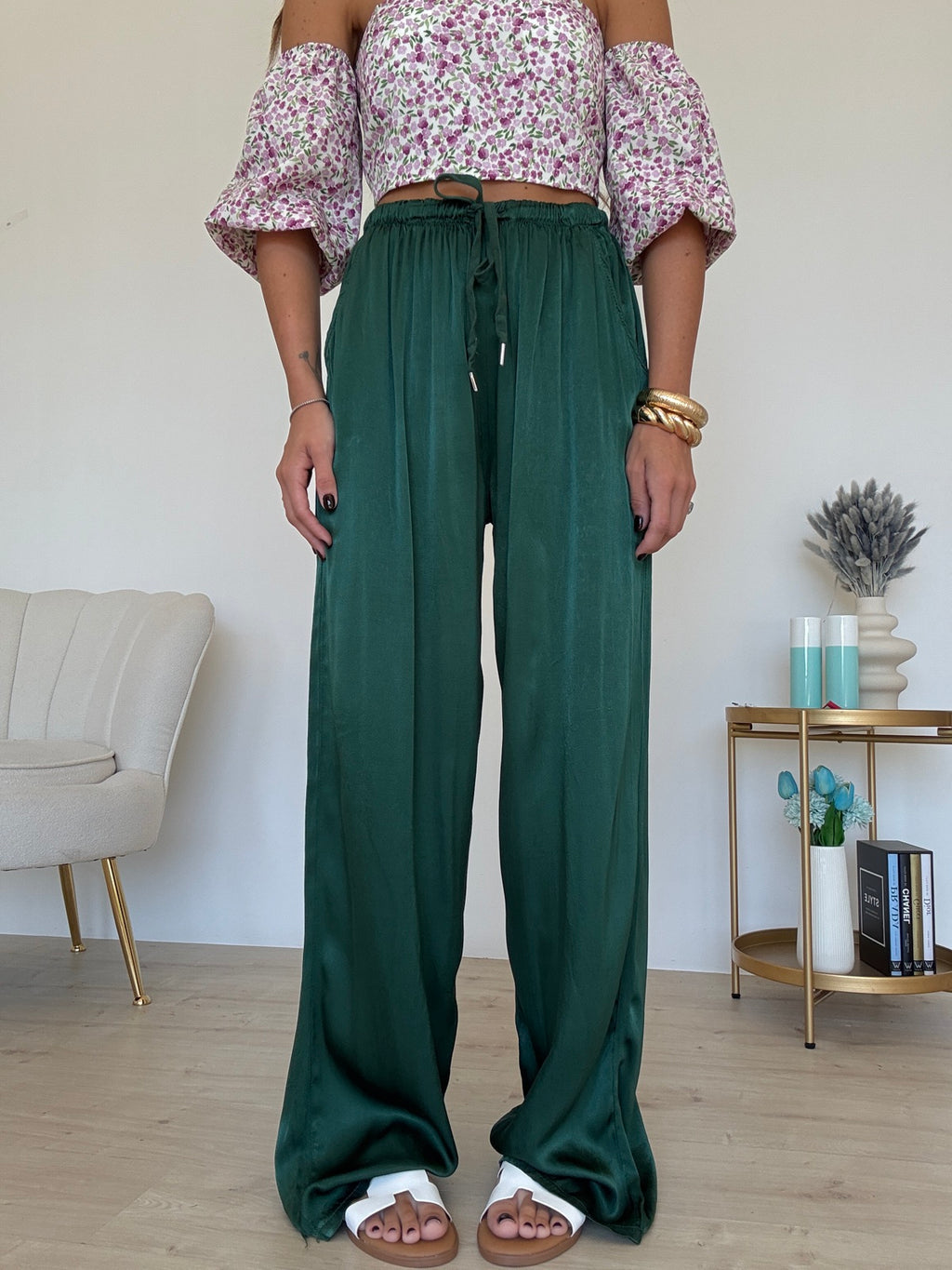 PANTALONE SATIN VERDE BOTTIGLIA