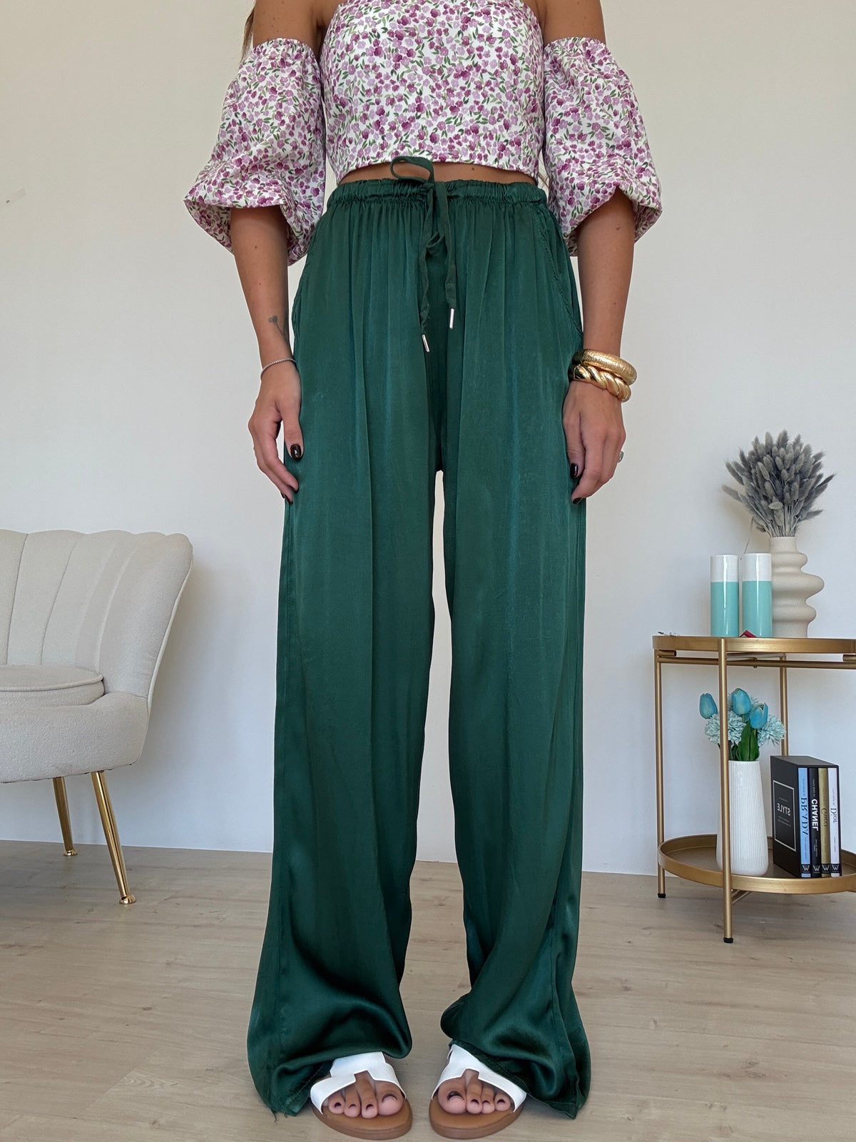 PANTALONE SATIN VERDE BOTTIGLIA