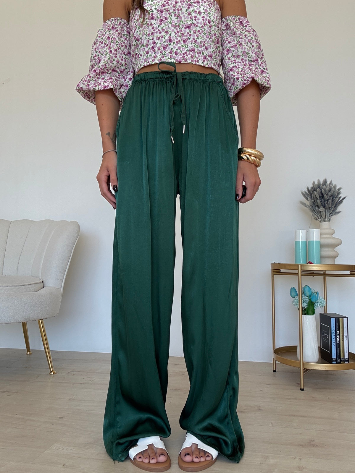 PANTALONE SATIN VERDE BOTTIGLIA